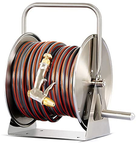 ISCBAFYX Schlauchtrommelwagen, silberfarben, 30 m, tragbar, freistehend, Gartenschlauchwagen, Trommel für den Außenbereich, kann an der Wand montiert Werden, bequemer Transport und Lagerung eines