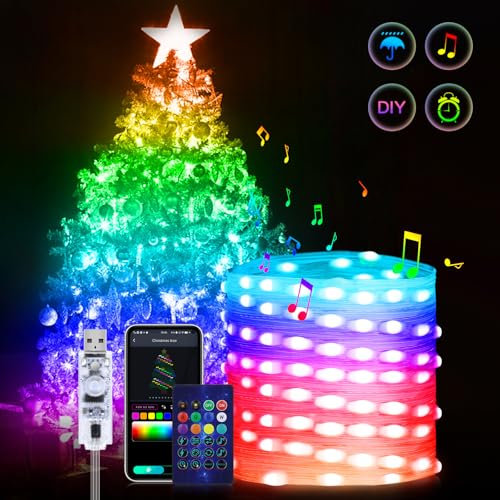 AIMENGTE Kluge Lichterkette, 20M RGBIC Fernbedienung & App Steuerung 99+ Modi, dimmbar, Sync Musik, Timer, IP44 Wasserfes Weihnachtsbaum Lichterkette für Weihnachtsdeko Party Deko Balkon Hochzeit