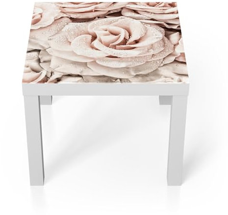 DEQORI Glastisch | weiß klein 55x55 cm | Motiv Taufrische Rosen | ausgefallener Beistelltisch aus Glas | Hochglanz Couchtisch fürs Wohnzimmer | moderner Couch Tisch mit Design
