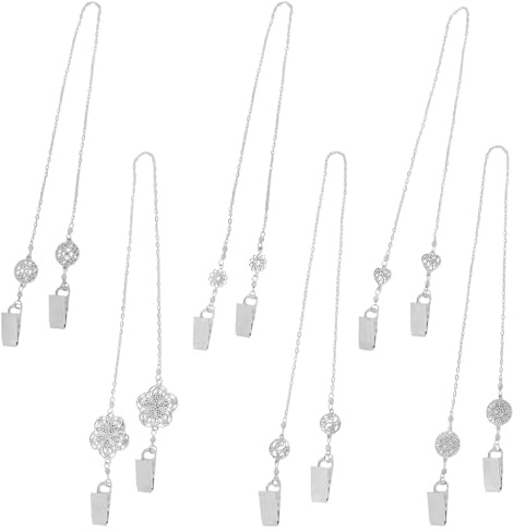 CHGCRAFT 6 Stücke Legierung Serviette Klamme Serviettenhalter Kette 6 Stile Blumen-Muster Elastizität Zahnfleisch-Taschen-Taschen-Ketten für Restaurants Mahlzeiten, Zahn Altenpflege Platin, 20,1 Zoll