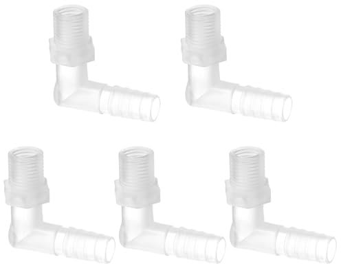 PATIKIL 5pcs Conector de Manguera, Codo en L de 6mm Rosca G a 10mm Púa Adaptador de Plástico Espiga Conexión para Tubería para Acuario Aire Agua Combustible Aceite Tubo, Translúcida