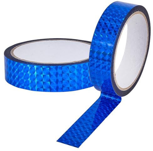 GORGECRAFT Ruban Adhésif Réfléchissant Holographique 50mX24mm Ruban Prismatique à Paillettes Laser Ruban de Masquage Décoratif Bleu Roi Ruban Réfléchissant pour Éloigner Les Oiseaux Projets