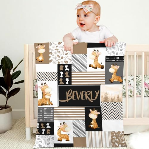 Personalisierte Babydecke mit Namen Kinderdecke Namensdecke Tier Elefant Panda Individuelle Baby Decke für Geburtstag, Geschenke