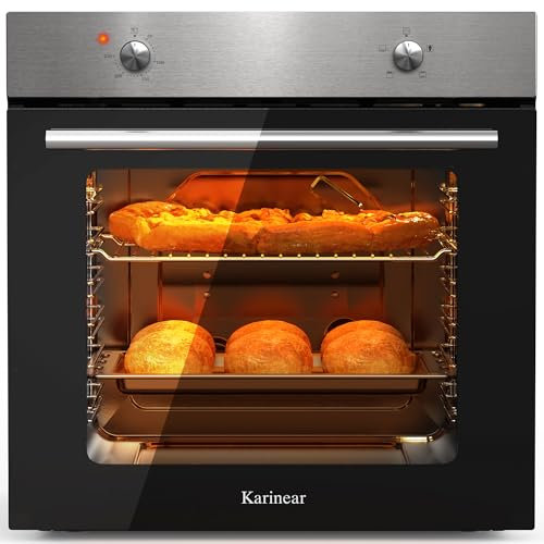 Karinear Horno empotrable 65 L, Horno empotrable 60 x 60 cm con 4 programas, 50-250 °C con placa de acero inoxidable, 2200 W, con enchufe