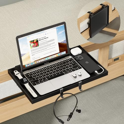 Magheo Bettablage zum Einhängen Faltbar, Metall Nachttisch zum Einhängen, Klemmbar Bett Ablage für Etagen & Oberes Bett Organizer Platzsparend Studentenwohnheim Essentials Schwebend (Schwarz)