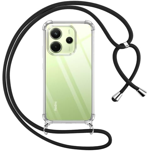 Pnakqil Coque pour Xiaomi Redmi Note 14 4G avec Cordon, Transparente Silicone Housse avec Réglable de Collier Anti-Chute Etui pour Redmi Note 14 4G, Ètuis à Bandoulière 6.67, Noir