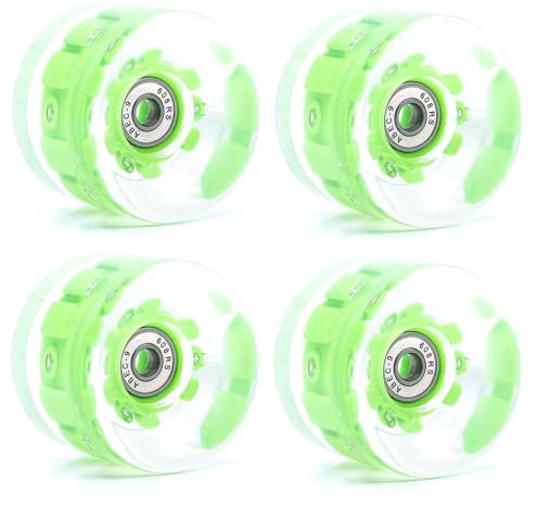 65 x 45 mm Land-Surfboard-Leuchtrad, transparentes Flash-Rad, Skateboard, dynamisches Board, Longboard, zweifarbiges Schneeflockenrad, 4er-Pack Rollschuhräder,Grün