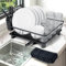 VINATO Égouttoir à Vaisselle Noir – Dish Rack Compact, Égouttoir sur Évier avec Plateau Amovible, Rangement Cuisine Organisateur en Acier Carbone