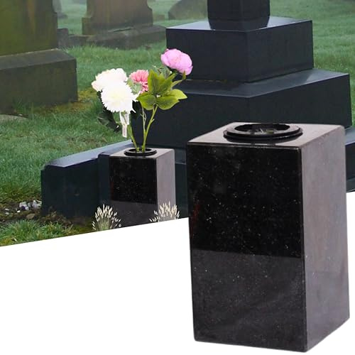 Granite Grave Vase for Flowers - 9.84 x 5.9 x 5.9 in (25 x15x15 cm) – Solid 30.86 lbs (14kg) Memorial Vases for Graves – Square Black Versatile Flower Holder for Cemetery, Garden or Home use