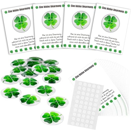 30 Sets Vierblättriges Kleeblatt Geschenk für Dankeschön Dankeschön Geschenke für Kollegen Glücksbringer Pocket Hug mit Aufmunterung Karte Glücksklee Glassteine Glücksgeschenke St. Patrick’s Day