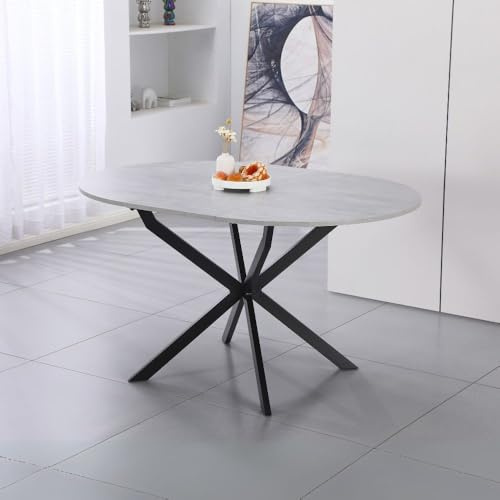 Tavolo rotondo allungabile colore cemento con gambe nere 100x77H cm – Tikit