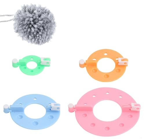 JYNVO 4-teiliges Pom-Pom-Bastelset, Pom-Pom-Bastelset, Pom-Pom-Strickmaschine, Basteln, 4 Größen,Wollstricken, Kunststoff-Bastelwerkzeugset, DIY-Pom-Pom-Bastelpuppen-Bastelset für DIY-Strickhandwerk