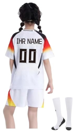 Fußball Trikot Kinder Trainingsset 2024/2025 Personalisiert mit Namen und Nummer, Jungen Fußballtrikot mit T-Shirt Shorts Socken, Jungs Fanartikele Atmungsaktives Trikot
