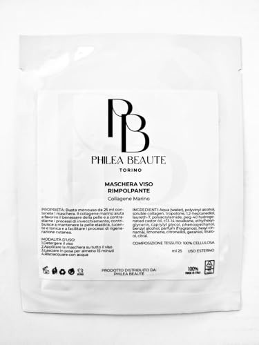 Philea Beauté Maschera Viso e Collo Collagene Marino – Idratazione Intensa, Pelle Luminosa ed Elastica – Trattamento Skincare Anti-secchezza