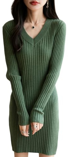 Ciovkis Donna Misto Lana Merino Abito in Maglia 2025 Autunno Inverno Sexy Aderente con Scollo a V Maniche Lunghe Maglione Casual