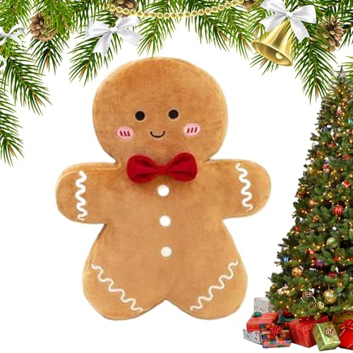 Lanmijia Weihnachten Lebkuchenmann Plüschtier, 38cm Weihnachts Lebkuchenmann Kissen, Weicher Weihnachtspuppe, Weihnachten Kreative Plüschpuppe Wurfkissen Für Sofa, Weihnachtsfeier, Home Decor