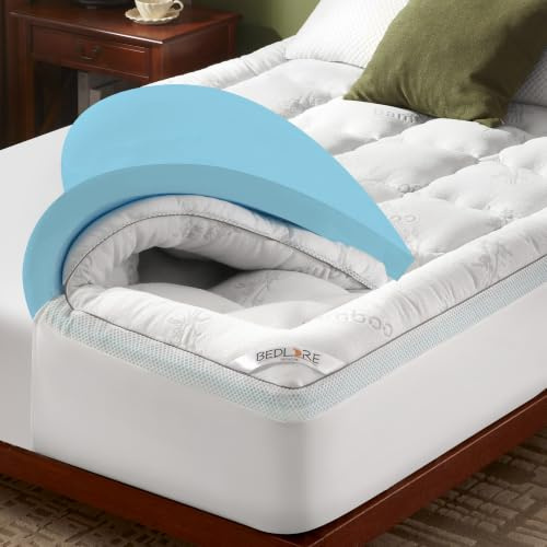 BEDLORE Surmatelas 160 X 200cm, Double Couche de 10 cm (5 cm de Mousse à Mémoire de Forme Gel + 5 cm de Surmatelas Moelleux), Soulagement de la Pression et des Douleurs Dorsales