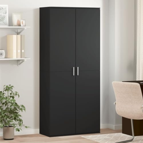 Highboard nera 80 x 35 x 180 cm, materiale in legno, durevole armadietto con ante, ideale per soggiorno, cucina, ufficio e garage, pratica unità di immagazzinaggio
