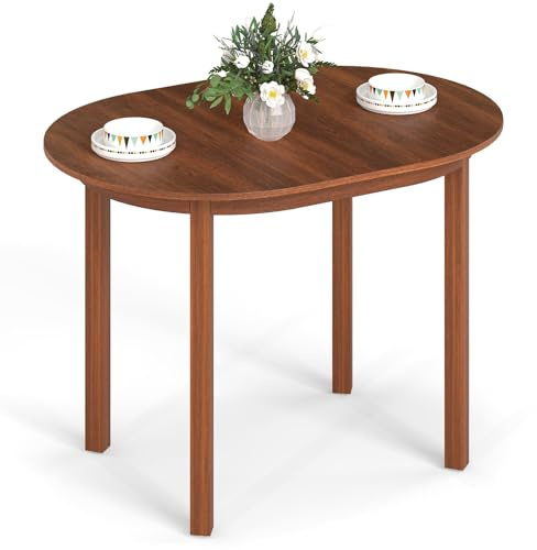LIFEZEAL Mesa de Comedor para 2-4 Personas, Nogal (círculo) | Mesa de Cocina Rectangular con Patas Robustas de Hevea para Cocina, Comedor y Salón, 110 x 78 x 77 cm