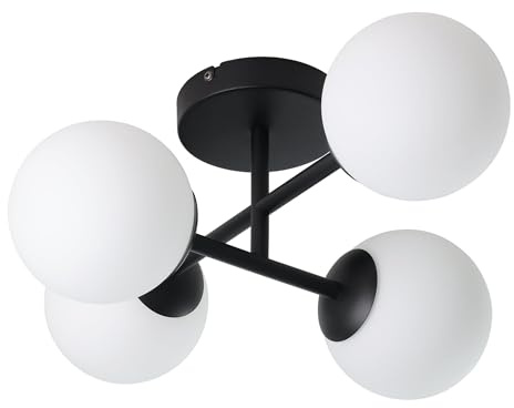 EGLO Deckenlampe Castrovido, Deckenleuchte mit vier Glaskugeln | Kugel Lampe Decke Wohnzimmer aus Metall in Schwarz und Glas in Weiß, mit G9 Leuchtmittel, warmweiß