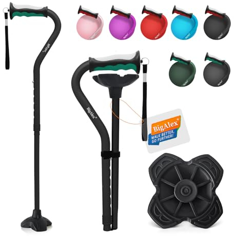 BigAlex Folding Walking Sticks for Men & Women, Adjustable Stability Stick for Mobility, Heavy Duty, Foldable, Lightweight, Portable Travel Aid with Comfortable Offset Handle for Seniors & Adults