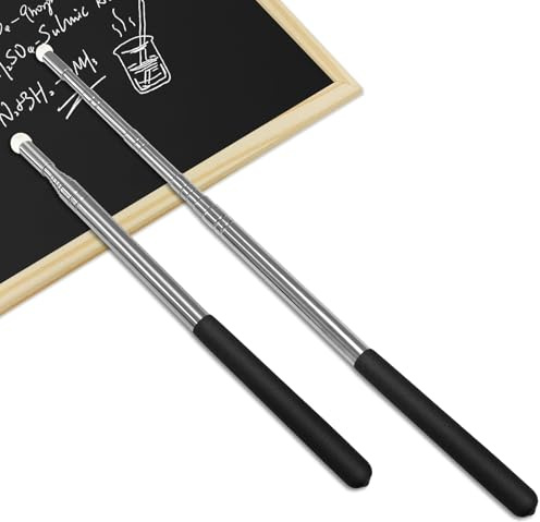 Mirriverse 2 Pezzi Bacchetta Telescopica Allungabile 120cm in Acciaio Inox, Puntatore Telescopico Retrattile per Insegnanti, Presentazioni e Lezioni in Aula (Nero)