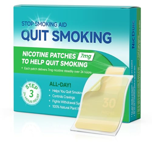 Nicotine Patches 7 mg, Quit Smoking Step 3, Transdermal System Nicotine Patch, Easy & Effective Stop Smoking Aids that Work 24hr, 30 Count (4 Weeks Supply)