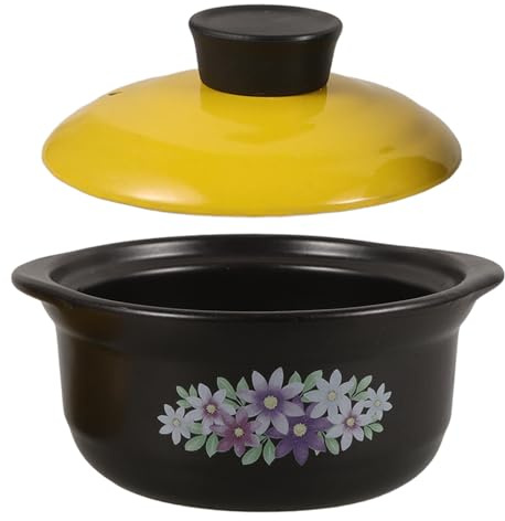 NUOBESTY Cazuela de Barro para Cocina 1.3l Resistente al Calor y Antiquemaduras, Utensilio de Cocina sin Revestimiento para Estofados Caseros en Hornillo de Gas, Olla Multifuncional