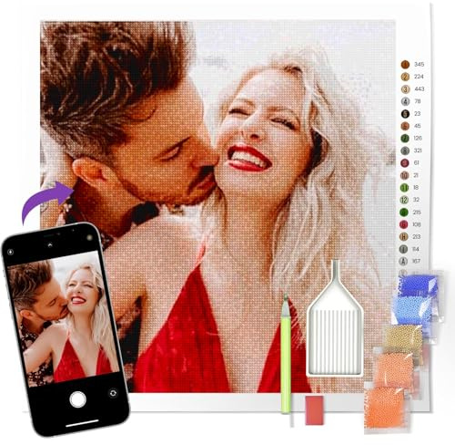 HOBULL Diamond Painting Bilder Eigenes Foto Personalisiert - 5D Benutzerdefinierte Diamant Painting für Erwachsene Personalisiert, Custom Diamant Full Bilder Ideale Geschenk Set DIY Home Decor