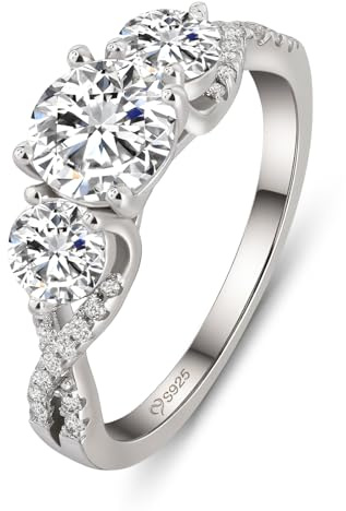 Jeulia Damen 1ct Moissanit Rundschliff Ring Vintage Twist Verlobungsring Drei Steine Fingerring GRA Zertifiziert Tauring 925er Sterlingsilber Ehering Farbe D VVS1 Ewigkeitsring Geschenk