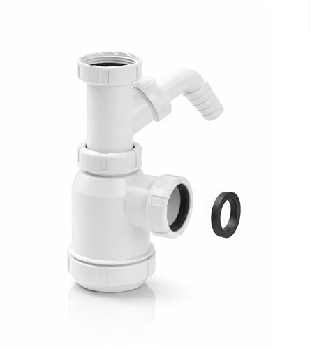 Sifon de Botella Extensible para Lavabo Fregadero Cocina con Toma Lavavajillas 20 mm Racor 1 1/2 Salida 40 a 32 mm Antiolor Antifugas Polipropileno para Desague Compacto Mueble Bajo Hogar