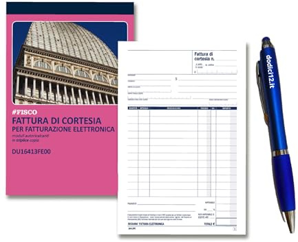 Blocchi Fatture di Cortesia A5 (21x15 cm) - 3 Copie Autoricalcanti - 99 Fogli (33 Serie x 3 Copie) - Ideale per Fatturazione Elettronica, Commercianti e Artigiani CON PENNA TOUCH OMAGGIO Dodici12 (20)