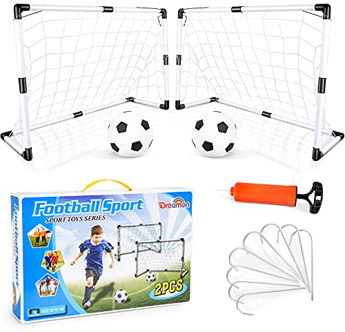 Dreamon Set di 2 Porte da Calcio per Bambini con Palla e Pompa, Porta da Calcio da Giardino Giocattolo Sportivo per Esterni Indoor Regalo di Natale per Bambini, Giochi Bambina 3 5 6 7 anni