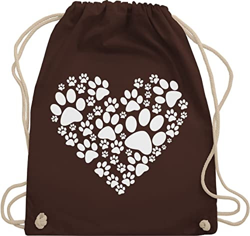 Turnbeutel Rucksack - Sprüche Statement - Pfoten Herz - Unisize - Braun - mit aufschrift dog beutel statements paws stoffbeutel sprüchen￼ hund baumwollrucksack with tier tasche pfote stofftasche