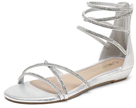 DREAM PAIRS Damen Sandalen Flache Sandalen Sommer,Size 36.5,Silber,Weitz