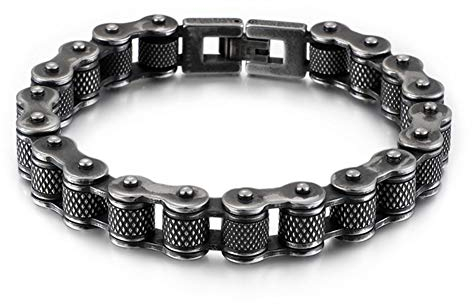 ZHHAOXINJE Minimalist Titan Stahl Armband, Herren Fahrradkette Armbänder, Handgelenk poliert Panzerkette Kettenarmband Biker für Männer Damen, Black