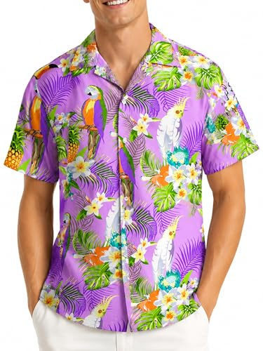 King Kameha Chemise-Hawaienne Homme Manche-Courte Palmiers Perroquet Cacatoès Aloha Unisexe