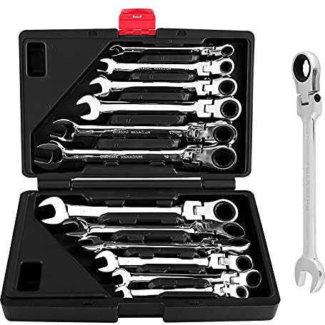 Greensen Juego de 12 llaves de carraca métricas 8-19 mm, cromo vanadio pulido, para bricolaje y reparación de coches