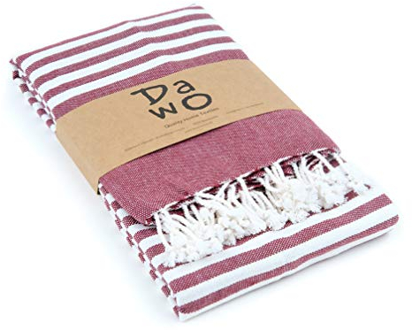 DaWo Hamamtuch, Badetuch, Fouta - ideal für Strand, Sauna, Yoga, Reisen, Baden - XXL (100x180cm) - 100% Baumwolle - Oeko-TEX® (Weinrot)