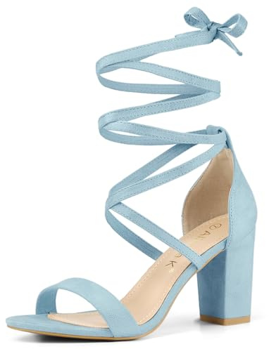 Allegra K Women's Strappy Lace Up Chunky High Heels Sky Blue Heels Sandals 8 M US