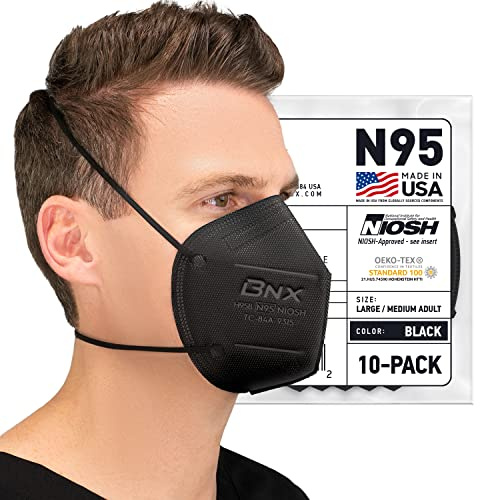 AccuMed BNX N95 Mask Black MADE IN USA Particulate Respirator Protective Face Mask (10-Pack, Approval Number TC-84A-9315 / Model H95B)