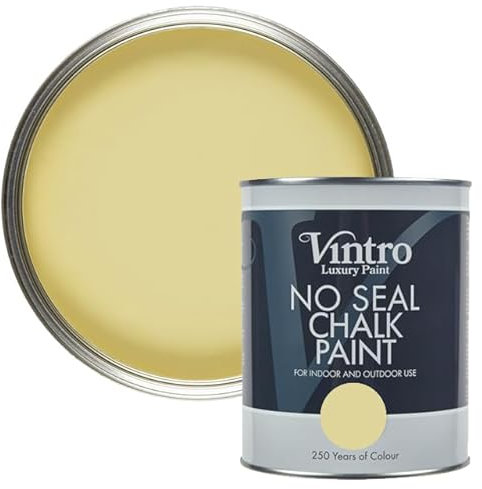 Vintro | No Seal Chalk Paint | Light Yellow | Interior & Exterior Use | Furniture | Walls | Wood | Metal | 1 Litre (Xanthe)