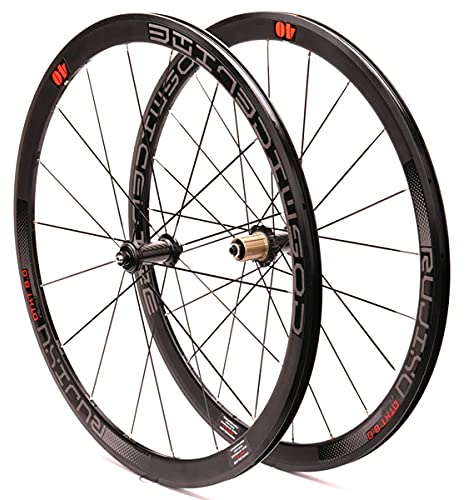RUJIXU 700c Rennrad-Laufradsatz Rennrad Laufrad Doppelwandige Felgen 40mm 8-11 Geschwindigkeit Kassette Kohlefaser-Nabe Schnellspannrad Felgenbremse 1900g (Color : Black hub, Size : 700C)