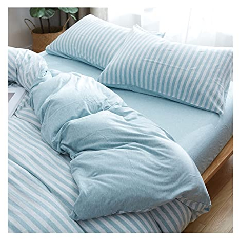 Juego de Ropa de Cama 4 Piezas Jersey 100% algodón Fundas nordicas edredón 200x230cm con Super Suave Sábana Bajera 150/180x200cm y 2 Fundas de Almohada 48x74cm(Blue H,Twin/Double)