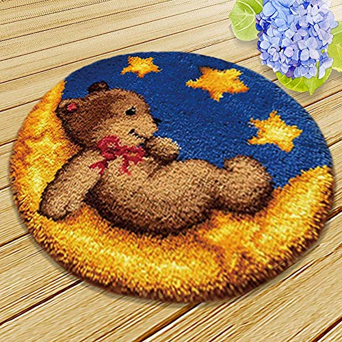 AYYDS 50cm Knüpfteppich Set Teppiche Knüpfen Kreuzstich Set für Kinder und Erwachsene DIY Handgefertigt Knüpfset Latch Hook Rug Making Werkzeug Kit (Bär)