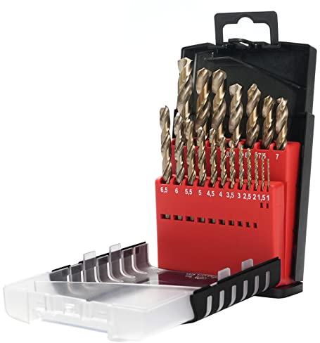 BeHappy Metallbohrer Set HSS Cobalt 19-tlg, HSS Spiralbohrer Set, HSS Cobalt Edelstahl Bohrer Set für Metall, Stahl, Eisen, Aluminium, Kupfer, Messing uvm - Profi Bohrer Set 1-10mm, in Kassette