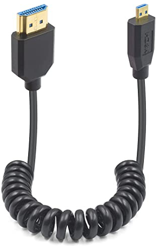 Duttek Cable HDMI a Micro HDMI 2.1 en espiral de 1.2 m, HDMI 2.1 ultra alta velocidad 48 Gbps, soporta 8K a 60Hz, adecuado para teléfono móvil, tableta/cámara Micro HDMI puerto/proyector (derecho)