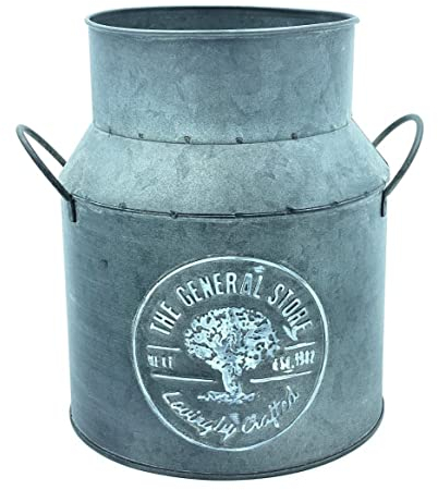 Tin Planter Milk Churn | 15cm Whitewash Grey -