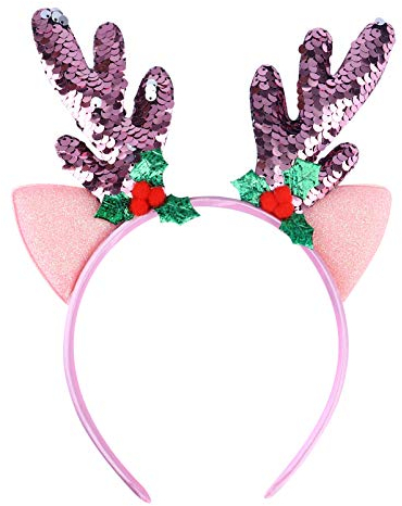 FRCOLOR Creolen Elch Foto Liefert Ohren Mädchen Hörner Pailletten Reifen Rentier Headpink Dekoration Festival Kopfbedeckung Weihnachten Ostern Gunst Geburtstag Halloween(Farbe zufällig)