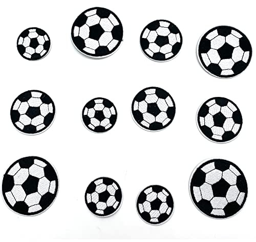 DHER 12 Stück Cartoon Fußball Stoff Patch Stickerei Patch, Fußball bügeln auf Patch,Iron-On Patches Flicken zum aufbügeln trendy Kleidung Stickerei Patch, Jeans dekorative Patch Patch für Jeans Hemden